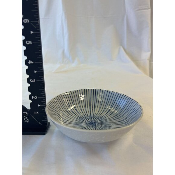 Handcrafted Ceramic Bowl With Blue & White Line Design - 6" Diameter - Picture 2 of 2